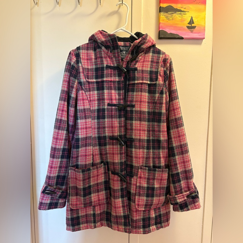 Bluenotes Pink and Black Plaid Trench Coat